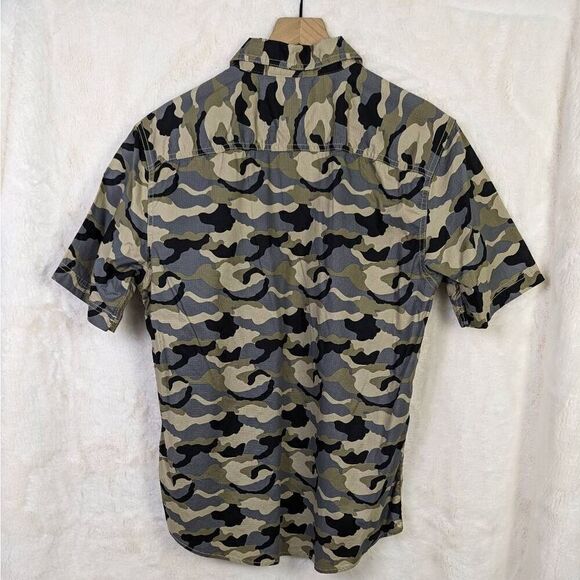 Dickies Men’s M Camo Short Sleeve Buttondown Shirt Work Wear Stretch Green Tan - Picture 2 of 6